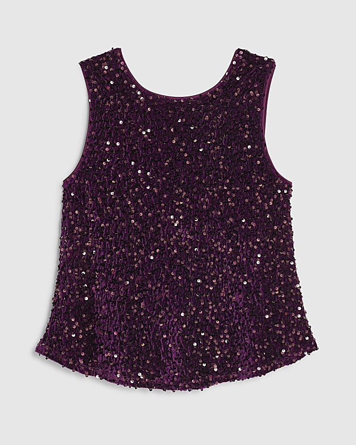 Red Velvet Sequin Sleeveless Bow Back Top