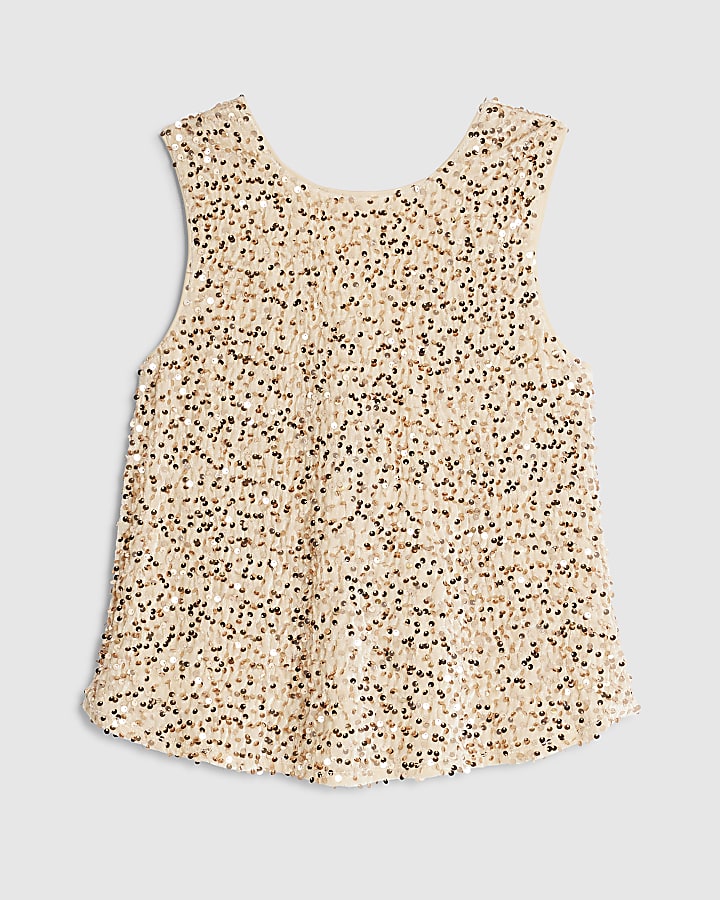 Gold Velvet Sequin Sleeveless Bow Back Top