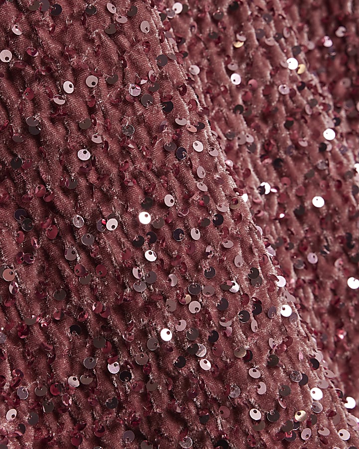 Pink Velvet Sequin Bow Back Mini Dress