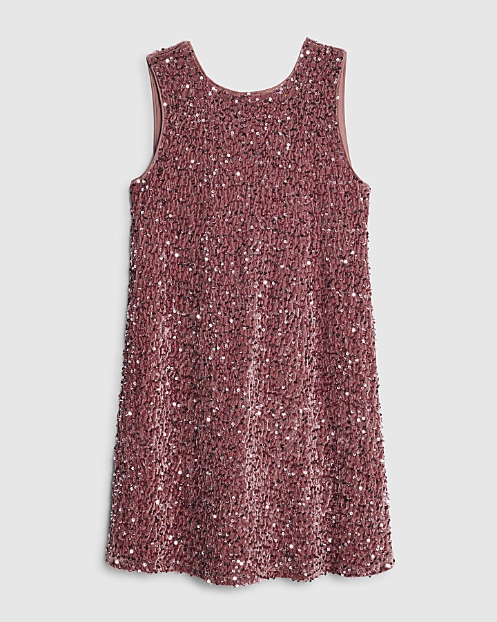 Pink Velvet Sequin Bow Back Mini Dress