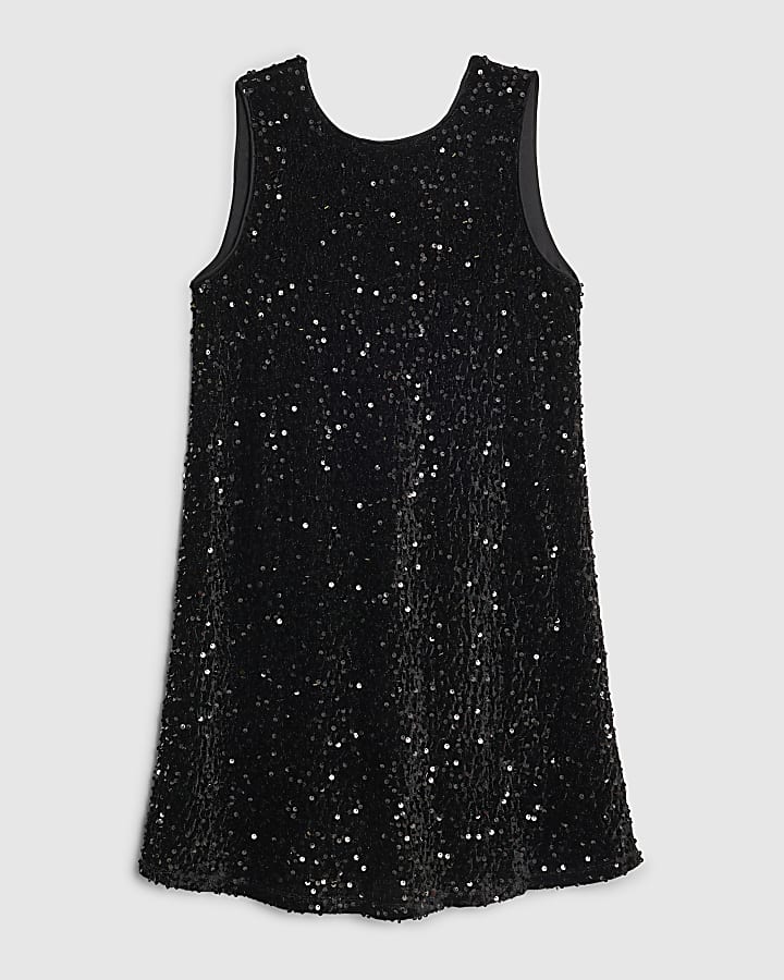Black Velvet Sequin Bow Back Mini Dress