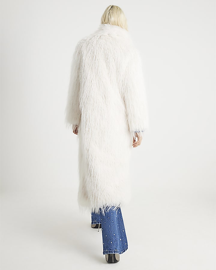 Cream Faux Shaggy Fur Maxi Coat