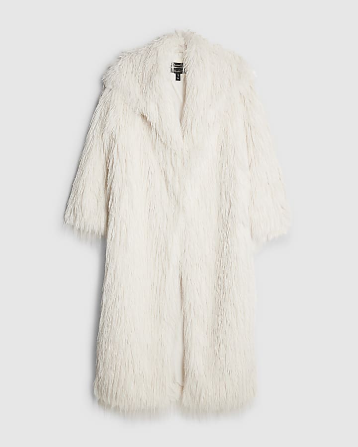 Cream Faux Shaggy Fur Maxi Coat