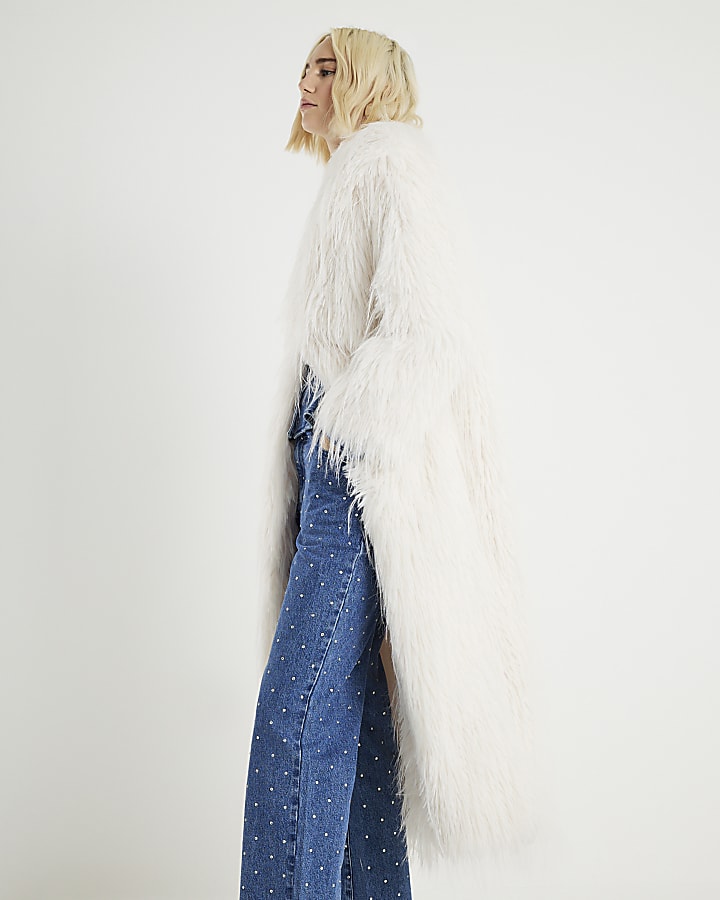 Cream Faux Shaggy Fur Maxi Coat