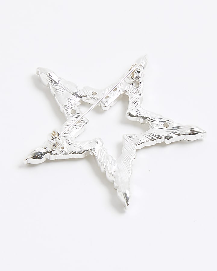 Silver Diamante Star Brooch