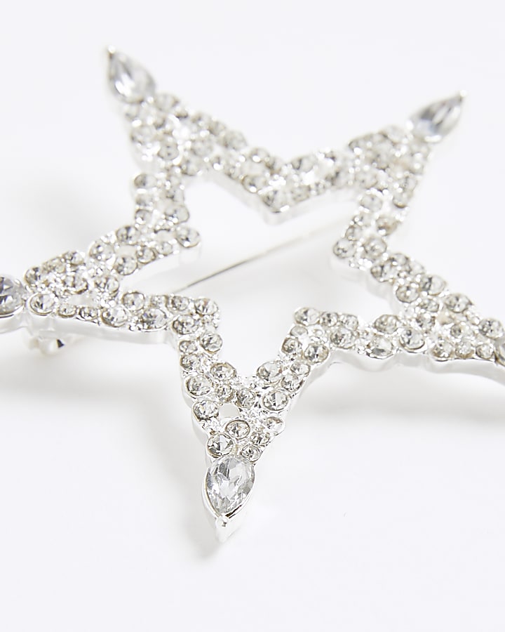Silver Diamante Star Brooch