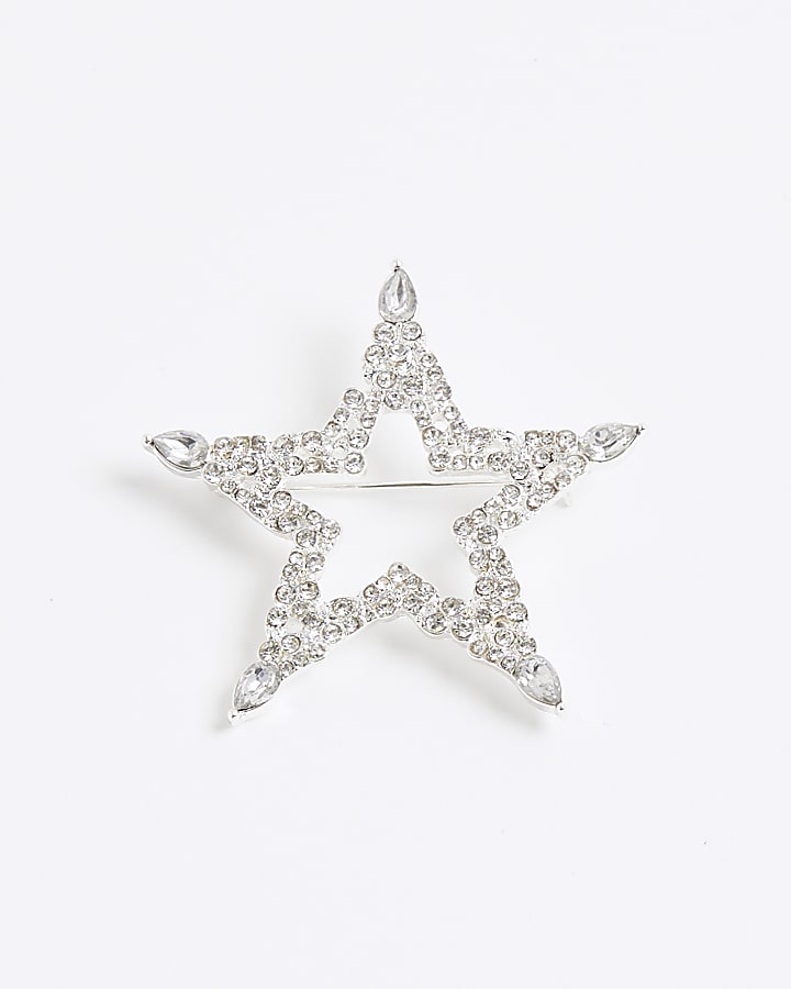 Silver Diamante Star Brooch