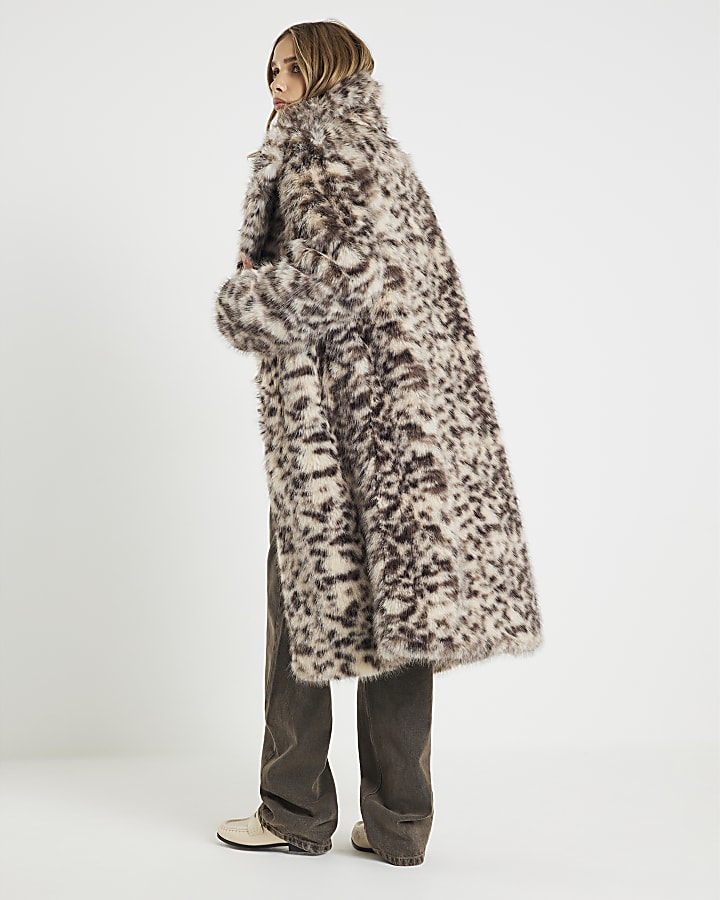 Brown Faux Fur Leopard Print Coat