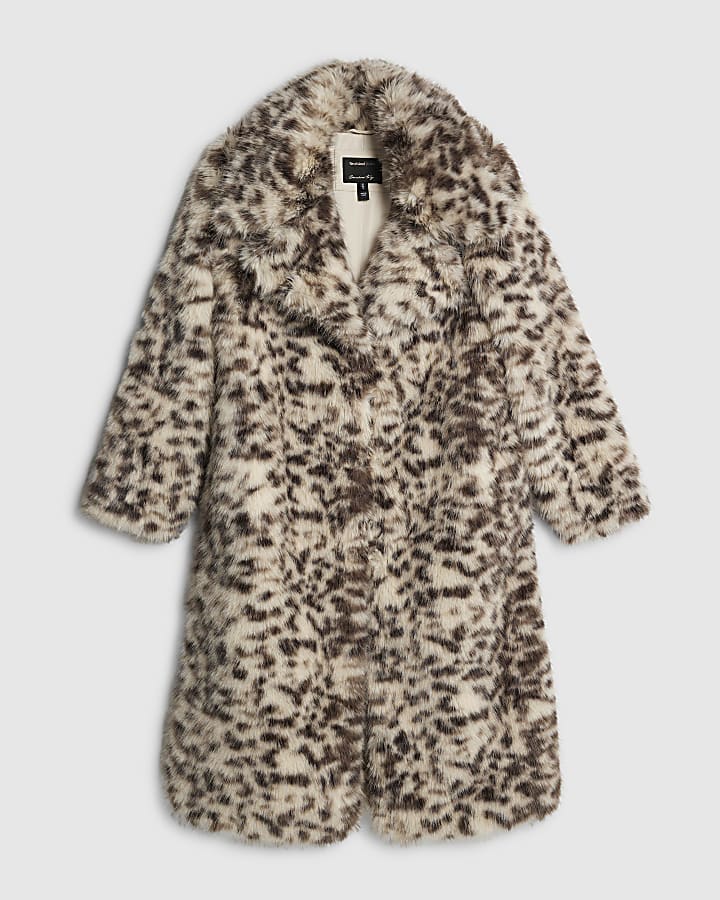 Brown Faux Fur Leopard Print Coat