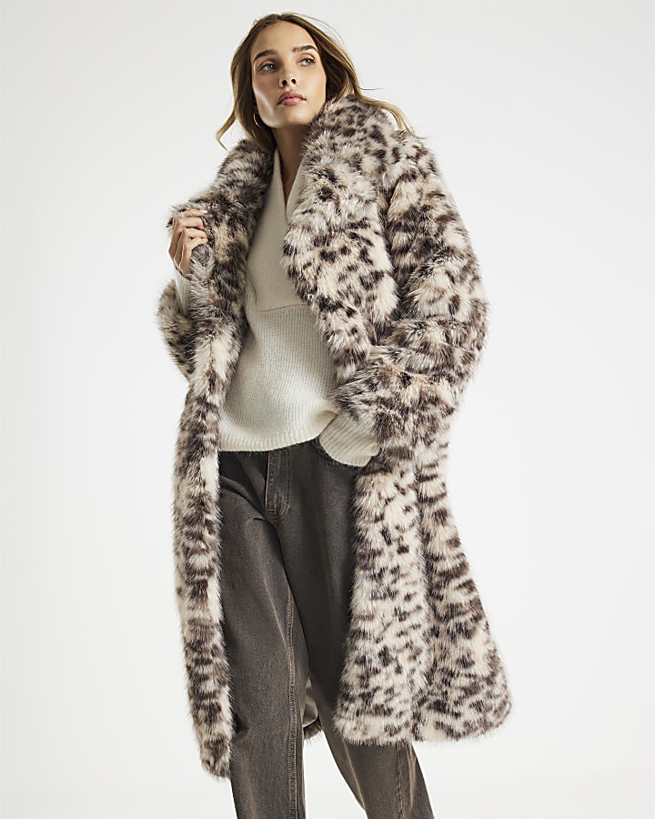 Brown Faux Fur Leopard Print Coat