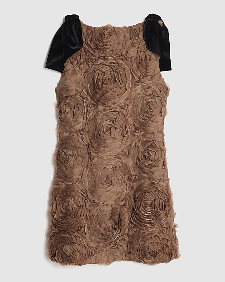 Beige Sleeveless 3D Rose Floral Mini Dress