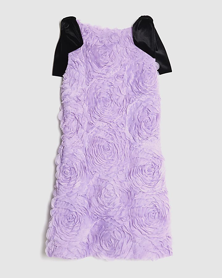 Purple Sleeveless 3D Rose Floral Mini Dress