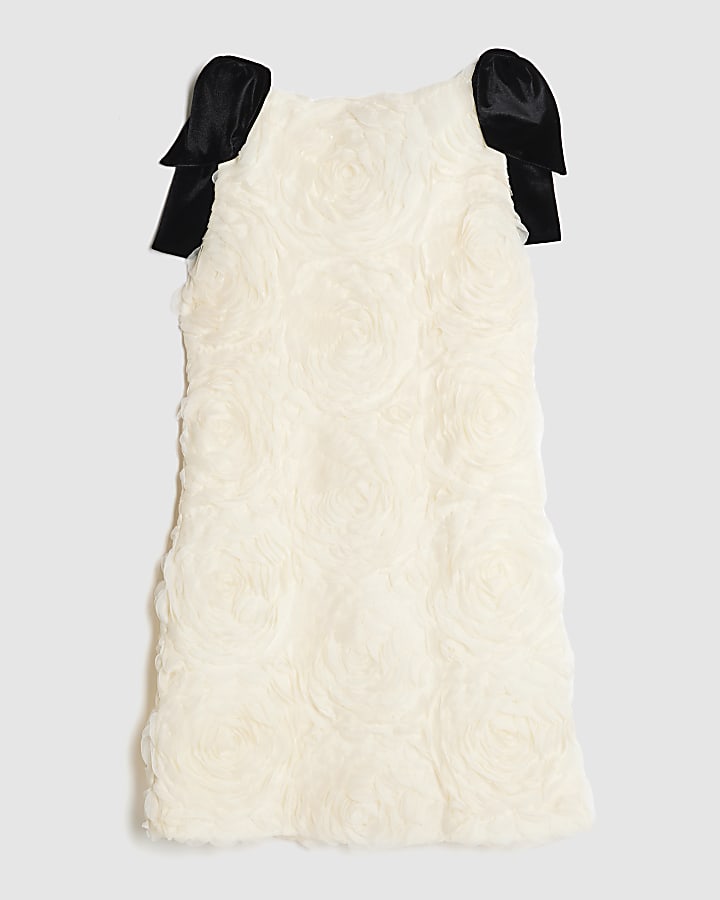 Cream Sleeveless 3D Rose Floral Mini Dress