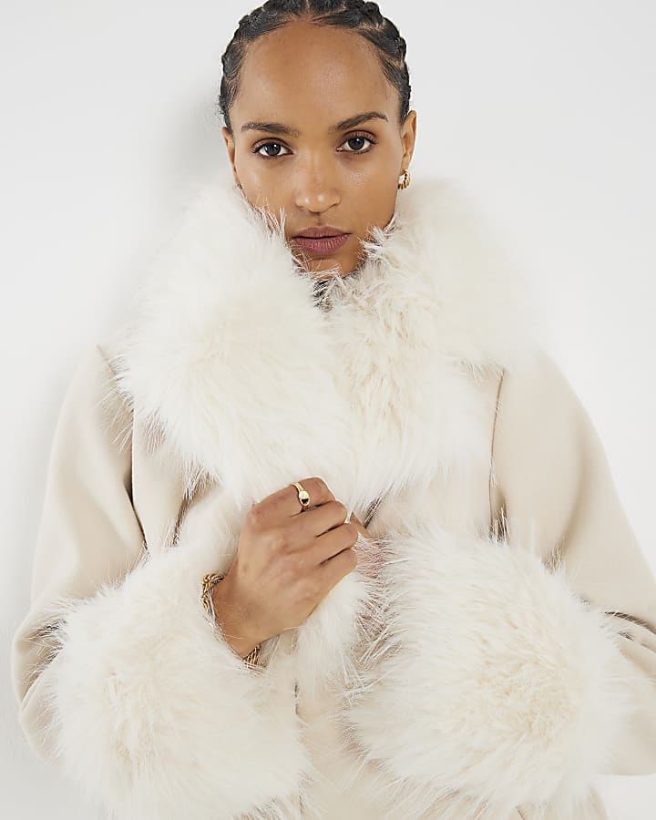 Cream Faux Fur Swing Coat