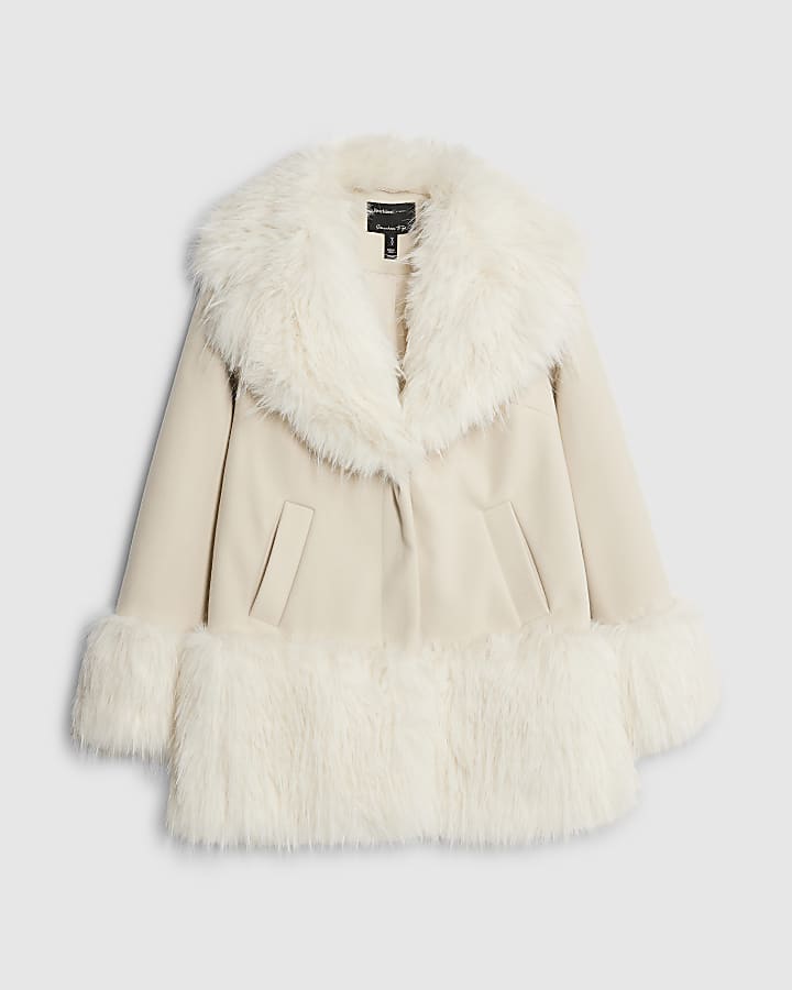 Cream Faux Fur Swing Coat