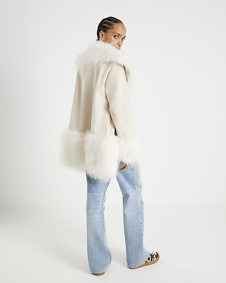Cream Faux Fur Swing Coat