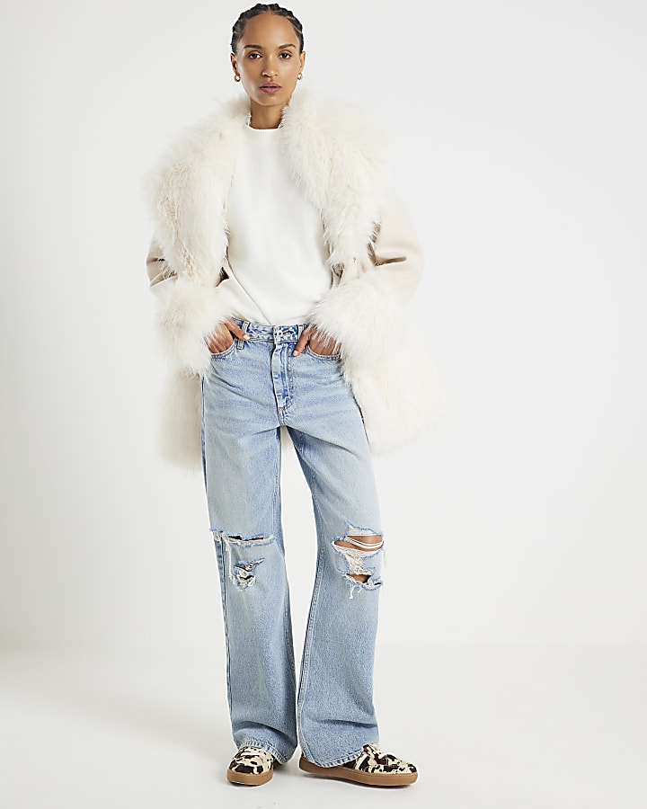 Cream Faux Fur Swing Coat