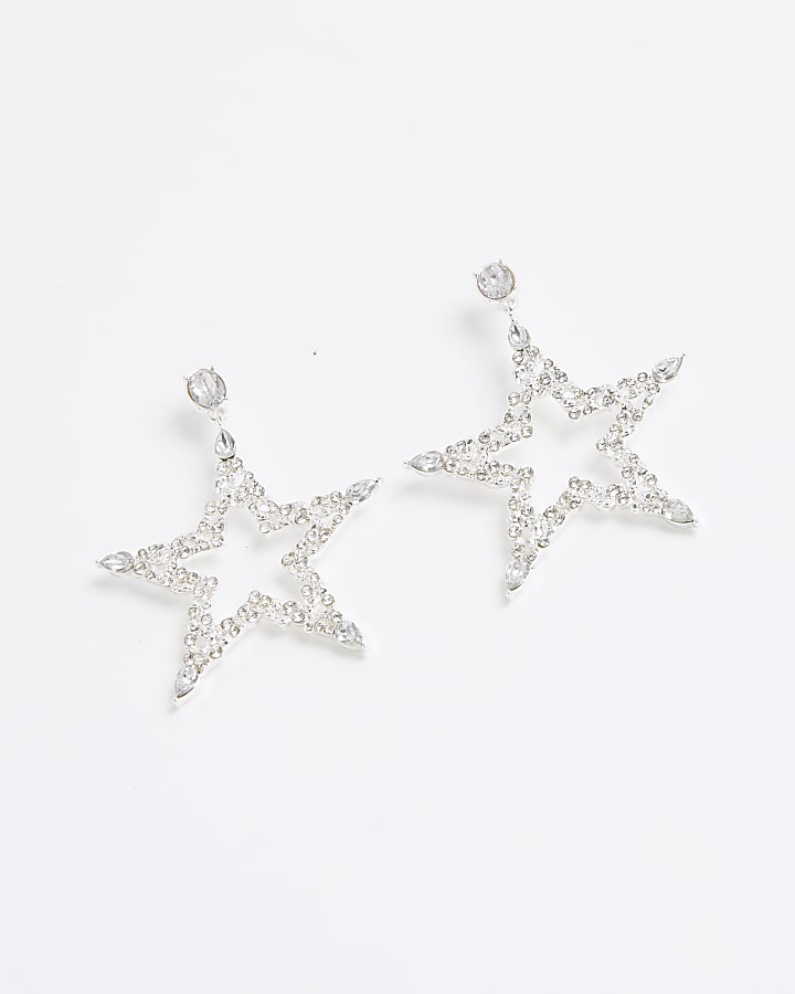 Silver Star Drop Earrings