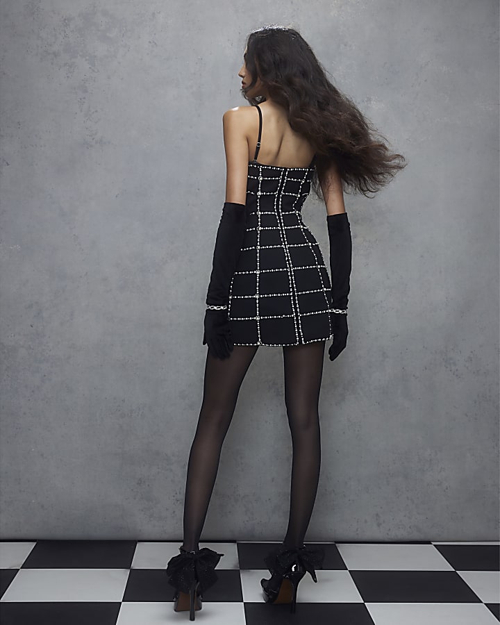 Black Pearl Embellished Mini Dress