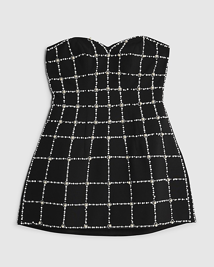 Black Pearl Embellished Mini Dress