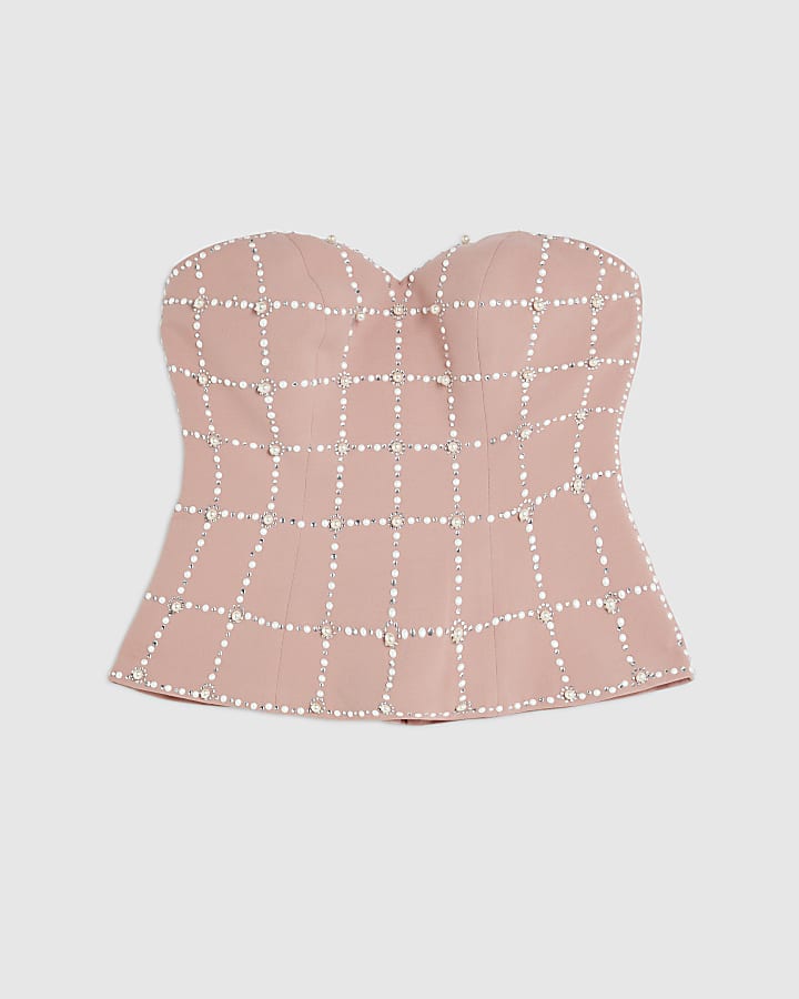 Pink Pearl Embellished Bandeau Top