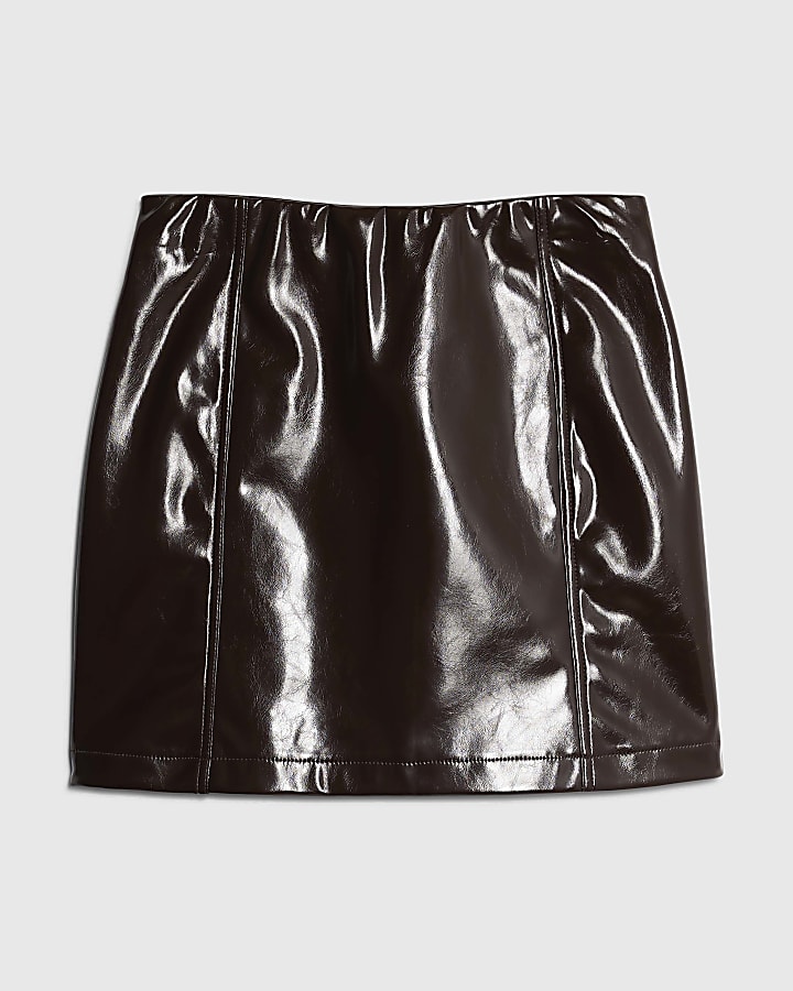 Brown Faux Leather Mini skirt