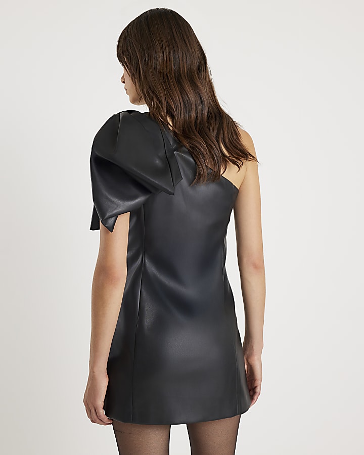 Black Bow One Shoulder Mini Dress