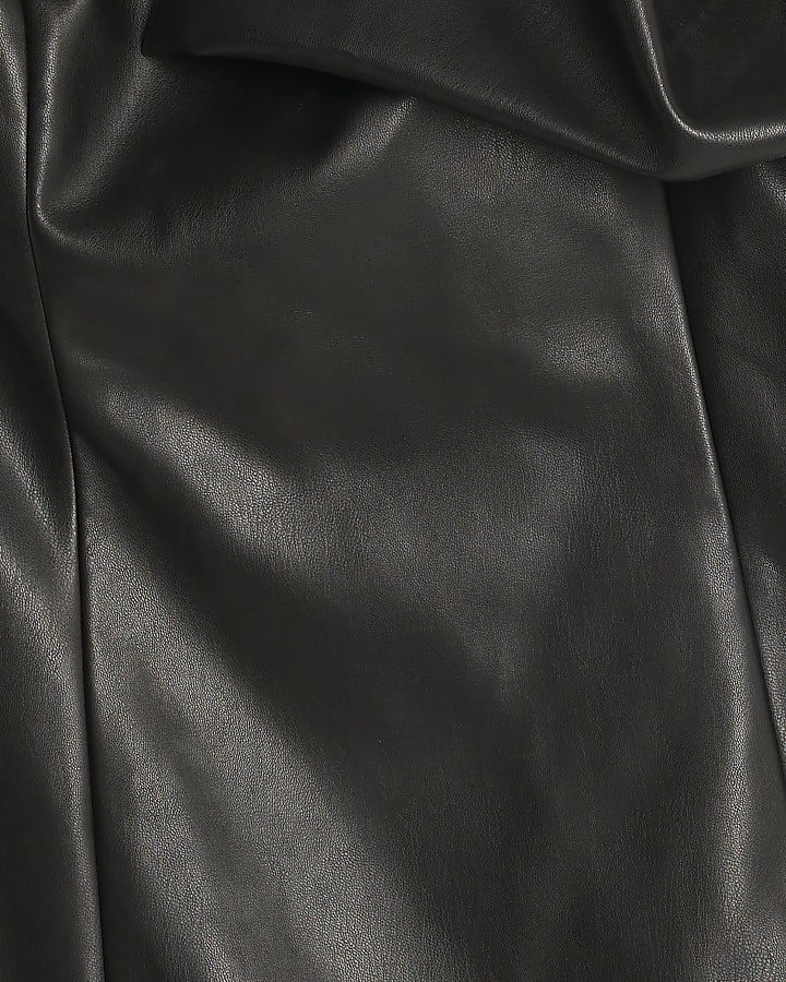 Black Faux Leather One Shoulder Mini Dress