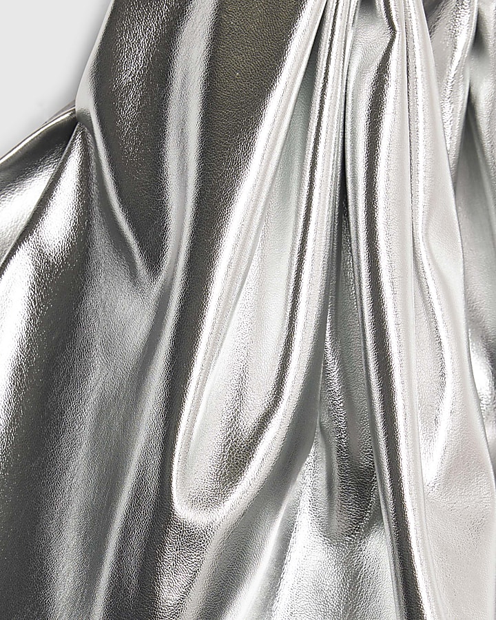 Silver Faux Leather One Shoulder Mini Dress