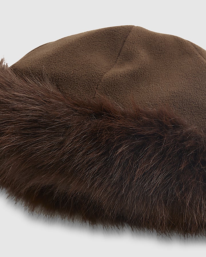 Brown Faux Suedette Fur Hat