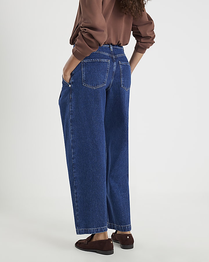 Blue Tapered Leg Pleated Jeans