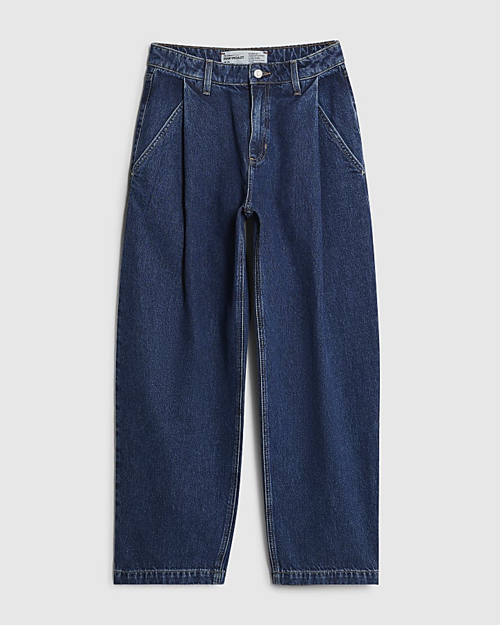 Blue Tapered Leg Pleated Jeans