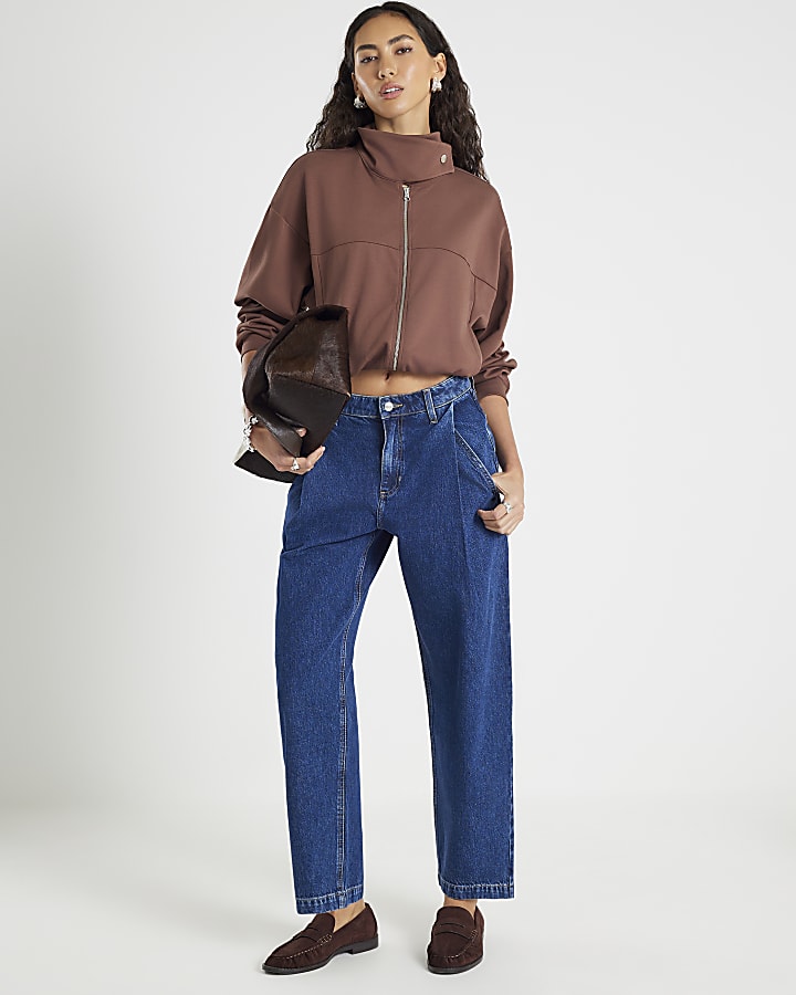 Blue Tapered Leg Pleated Jeans