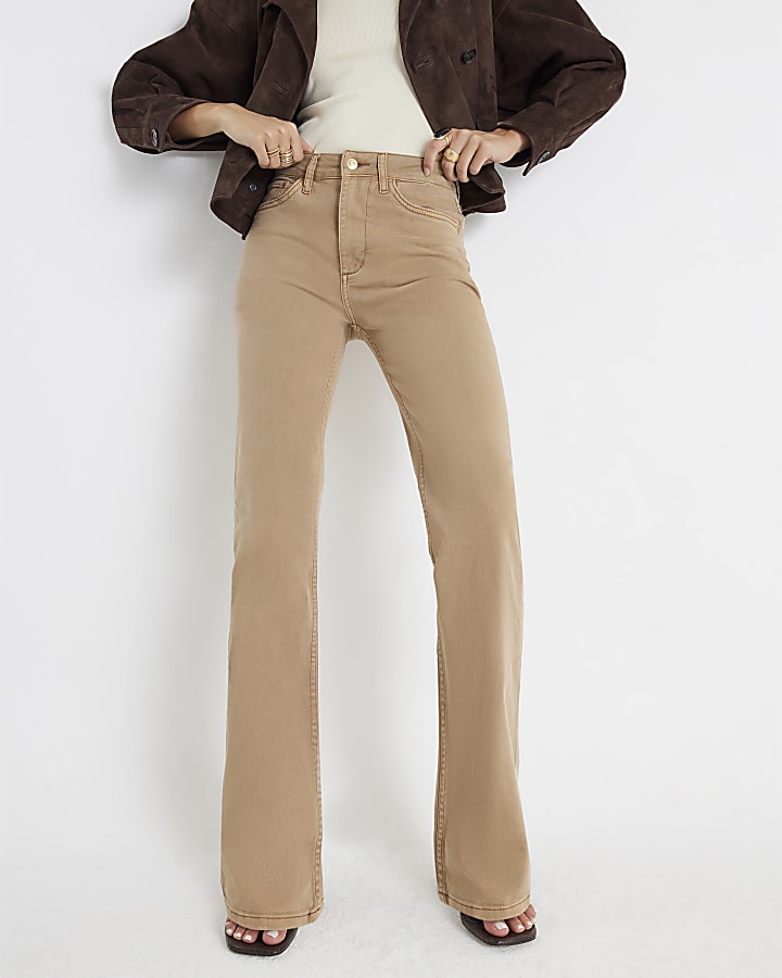 Brown Stretch Straight Leg Jeans