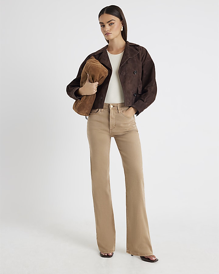 Brown Stretch Straight Leg Jeans