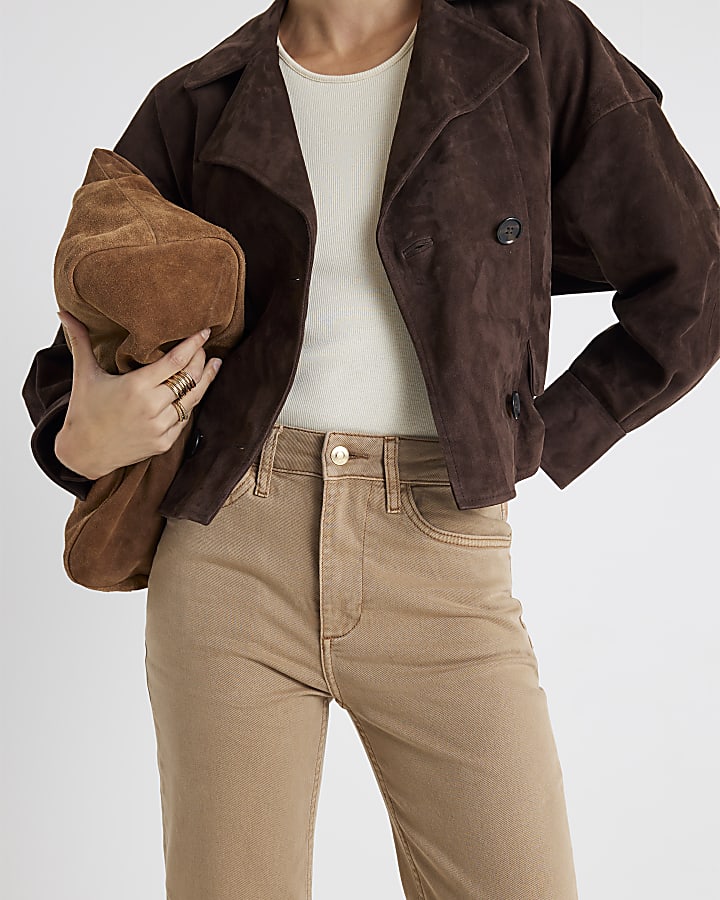 Brown Stretch Straight Leg Jeans