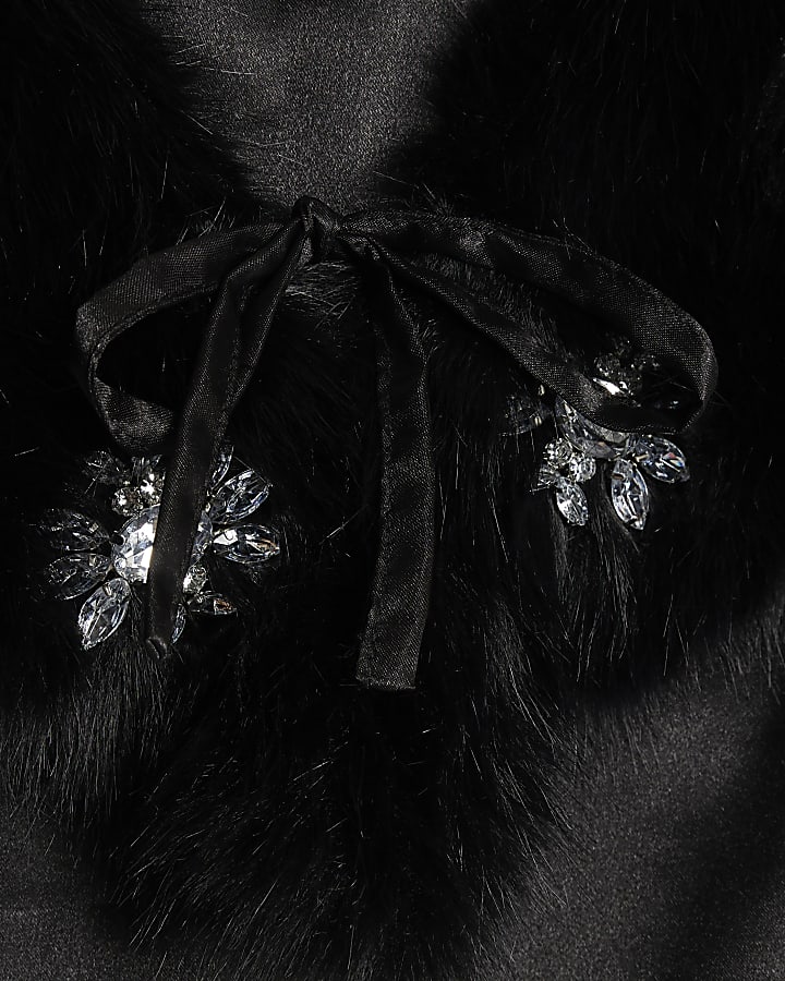 Black Embellished Faux Fur Cape
