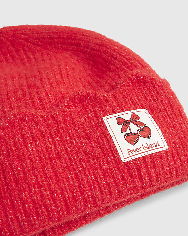 Red Scalloped Edge Beanie hat