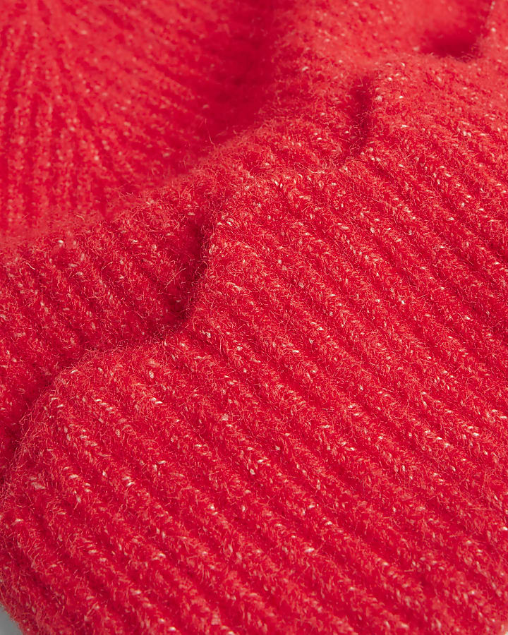 Red Scalloped Edge Beanie hat