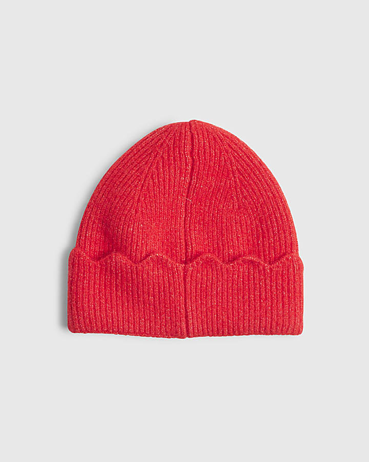 Red Scalloped Edge Beanie hat