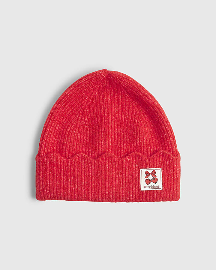 Red Scalloped Edge Beanie hat