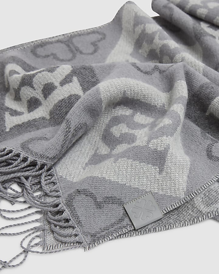 Grey Tile Monogram Print Scarf