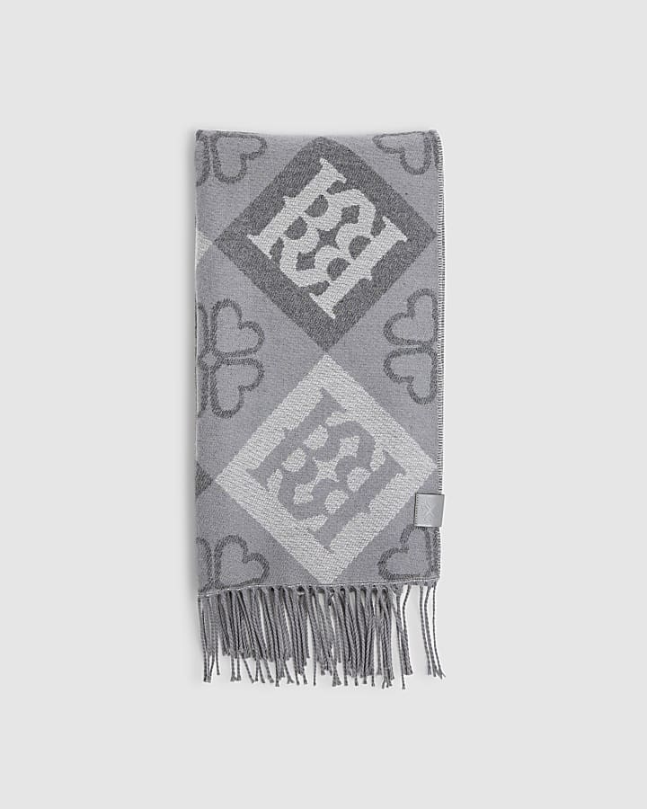 Grey Tile Monogram Print Scarf