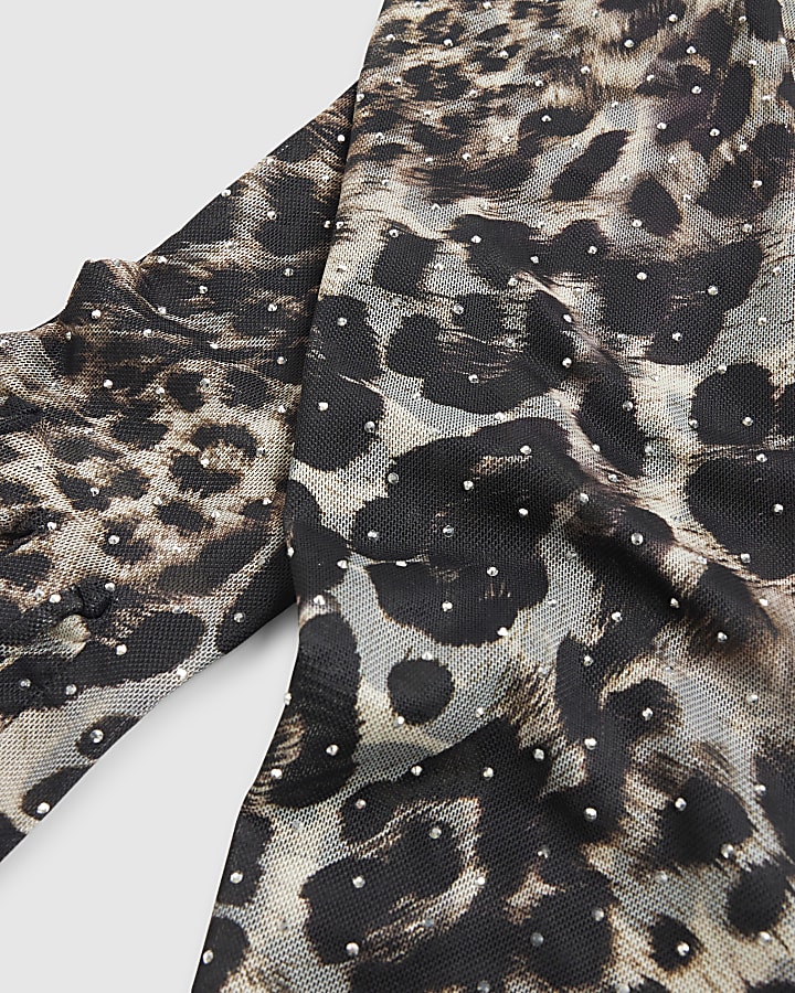 Black Long Leopard Print Mesh Gloves