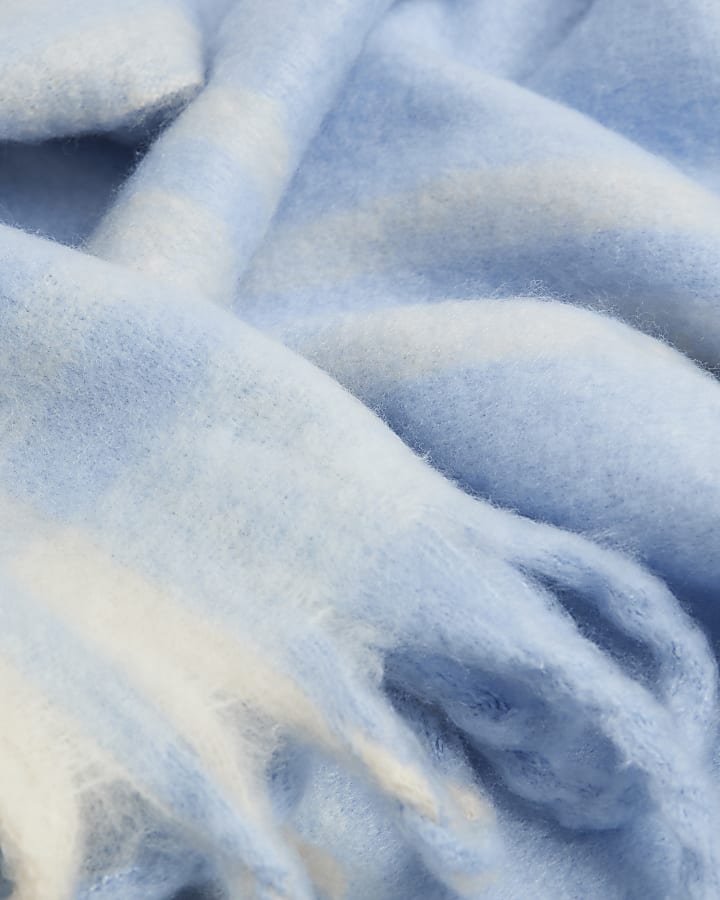 Blue Tassel Trim Fluffy Scarf