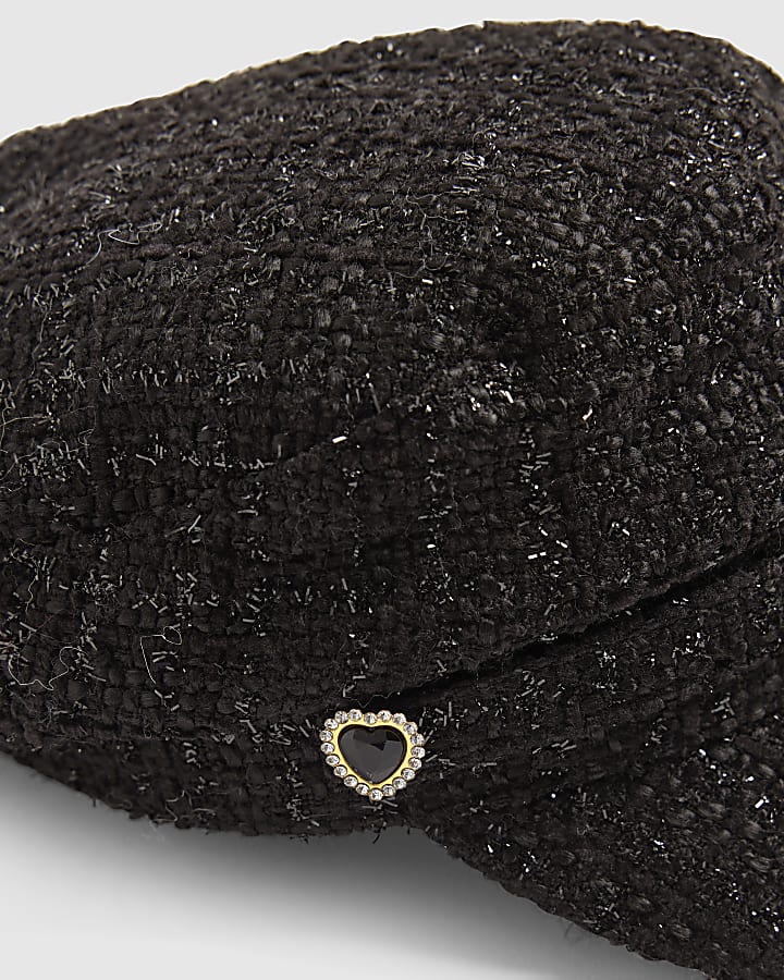 Black Boucle Baker Boy hat