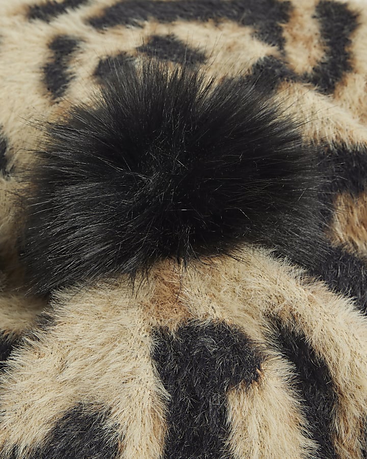 Beige Leopard Print Hat and Scarf Set