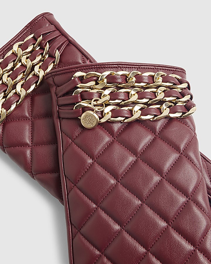 Red Quilted Chain Trim Glove