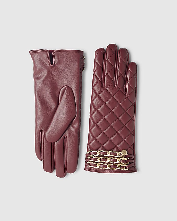 Red Quilted Chain Trim Glove