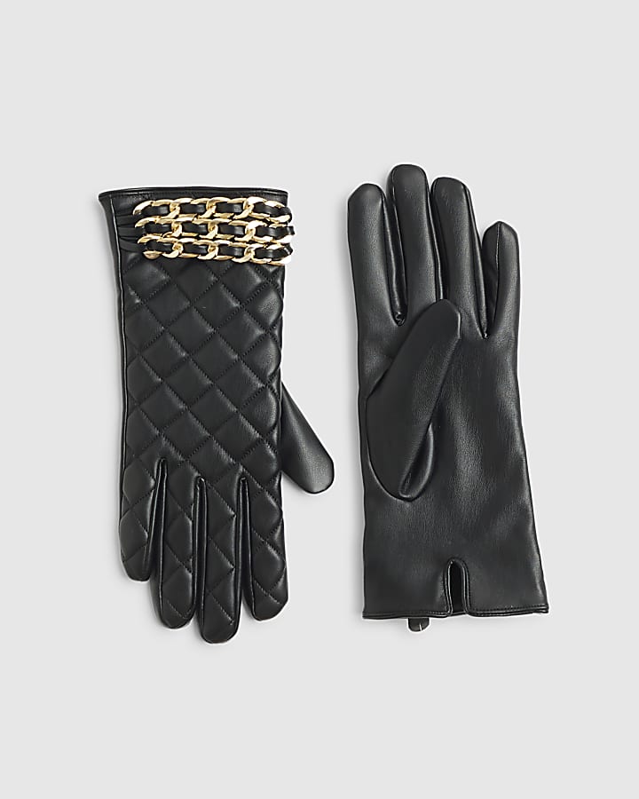Black Quilted Chain Trim Glove